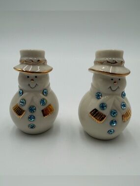Lenox Jewels of Christmas snowman salt and pepper shakers, accented with 24k